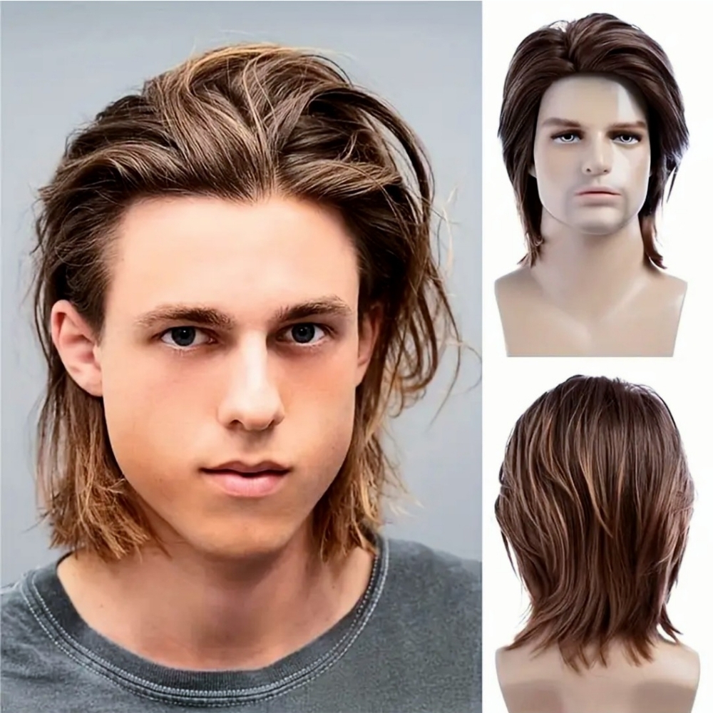😍 Mens Unisex Dark Auburn Layered Choppy Feathered Wig Hair Cosplay Halloween